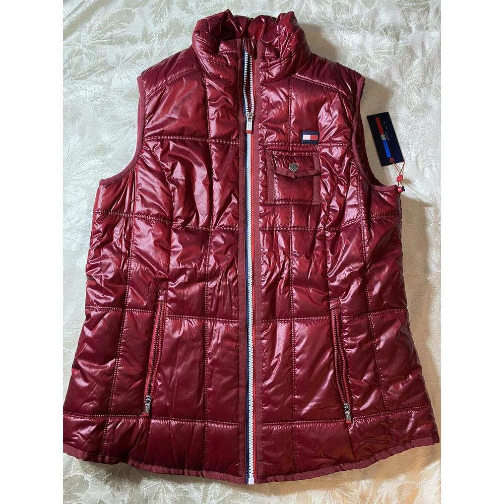 NWT Tommy Hilfiger Quilted Lightweight Sport Shiny Red Vest Jacket